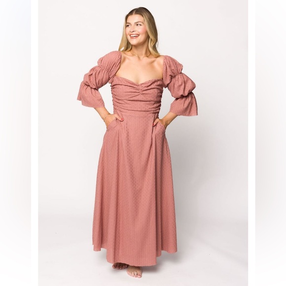 Corrine Tiered Sleeve Maxi Dress with Pockets in Dusty Mauve - Bump Friendly - Picture 1 of 5